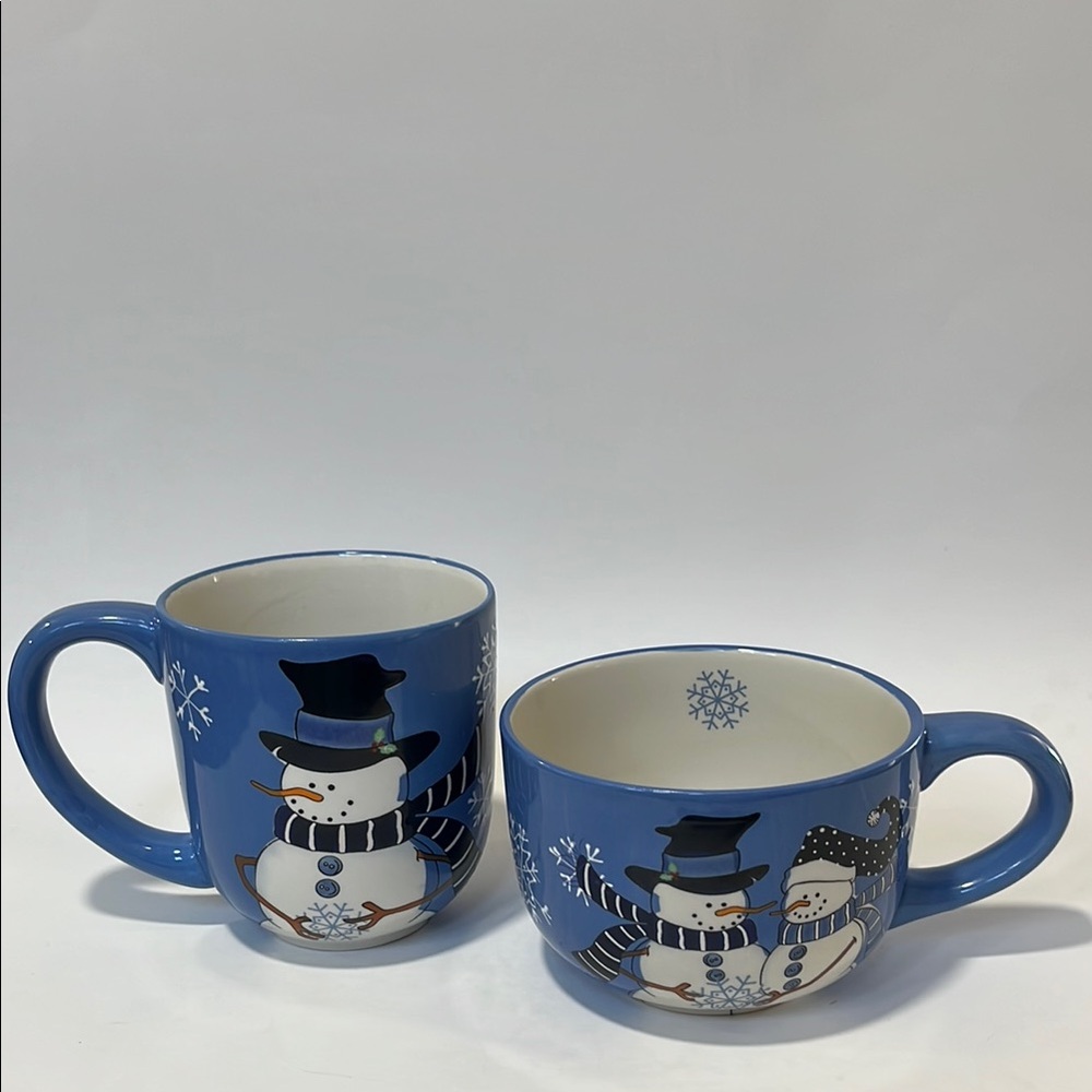 First Snowfall J. Wecker Frisch Set Wide Mug & Tall Mug Snowman Snowflakes